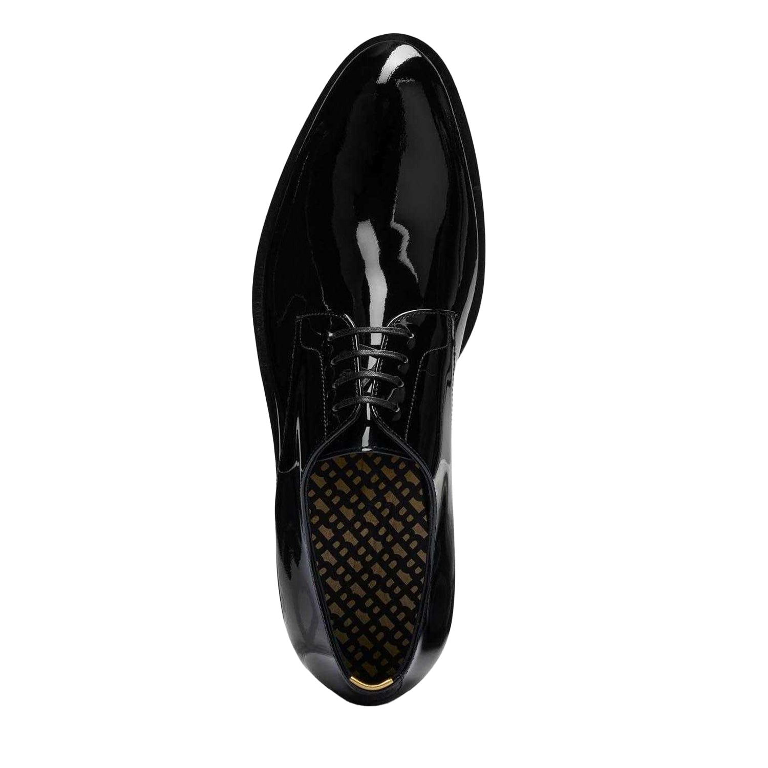 Black - Side - Hugo Boss Mens Bruce Shiny Leather Derby Shoes