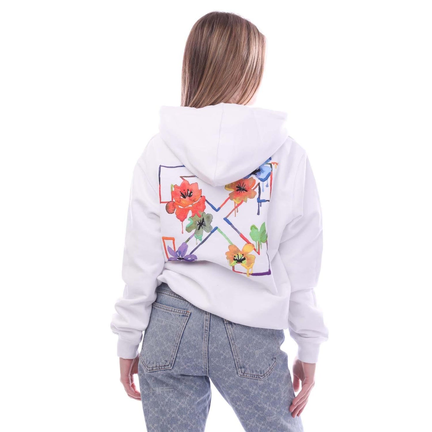 White - Back - Off White Womens-Ladies Floral Arrow Embroidered Regular Hoodie