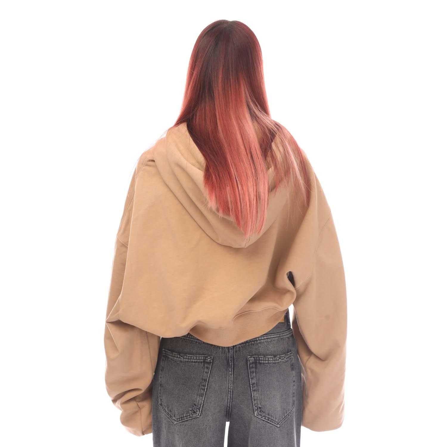 Brown - Back - Off White Womens-Ladies For All Oversized Crop Hoodie
