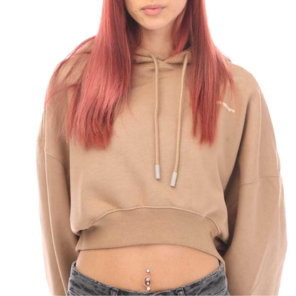 Brown - Side - Off White Womens-Ladies For All Oversized Crop Hoodie