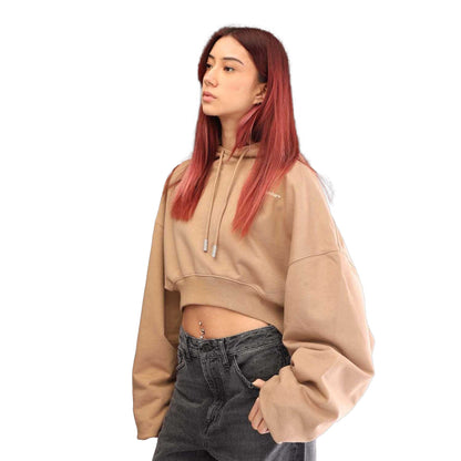 Brown - Lifestyle - Off White Womens-Ladies For All Oversized Crop Hoodie