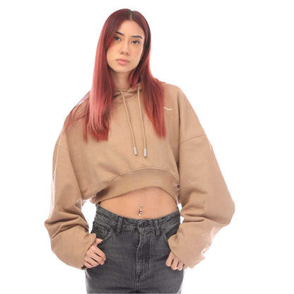 Brown - Front - Off White Womens-Ladies For All Oversized Crop Hoodie