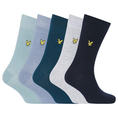 Blue-Grey-Black - Front - Lyle & Scott Mens Core Plain Socks (Pack of 5)