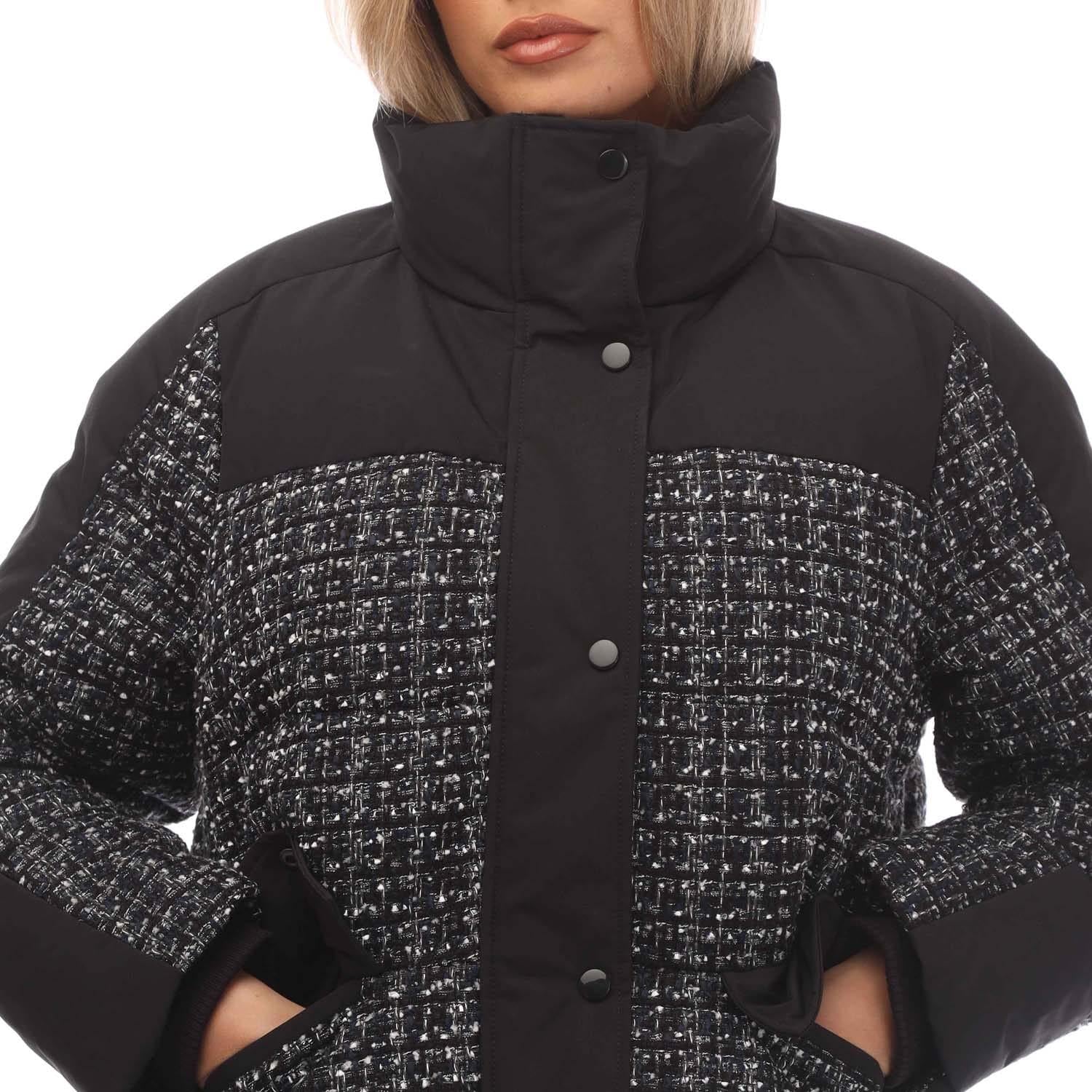 Black - Side - Gant Womens-Ladies Tweed Down Jacket