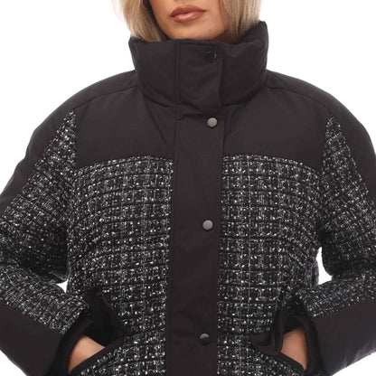 Black - Side - Gant Womens-Ladies Tweed Down Jacket