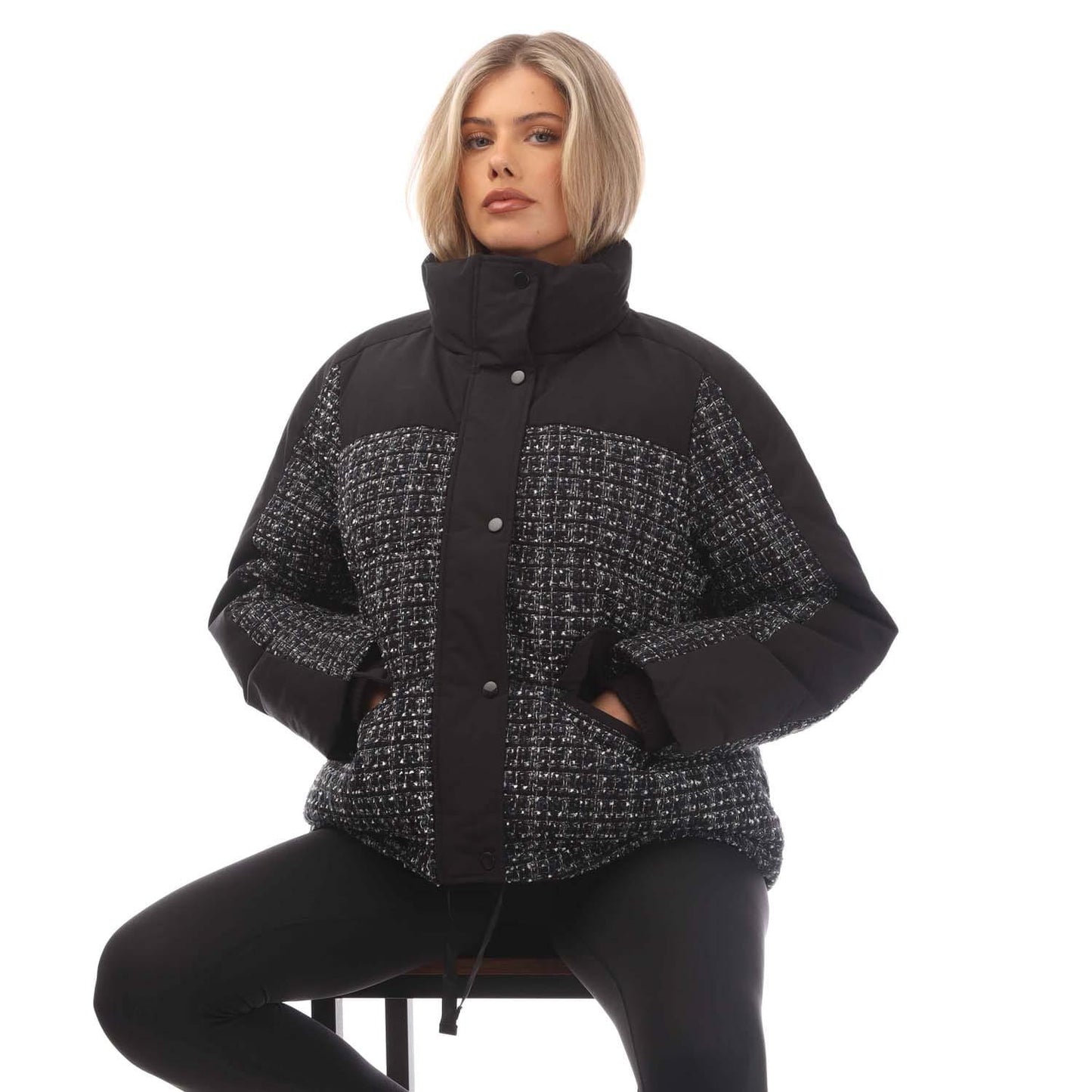 Black - Lifestyle - Gant Womens-Ladies Tweed Down Jacket