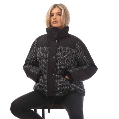 Black - Lifestyle - Gant Womens-Ladies Tweed Down Jacket