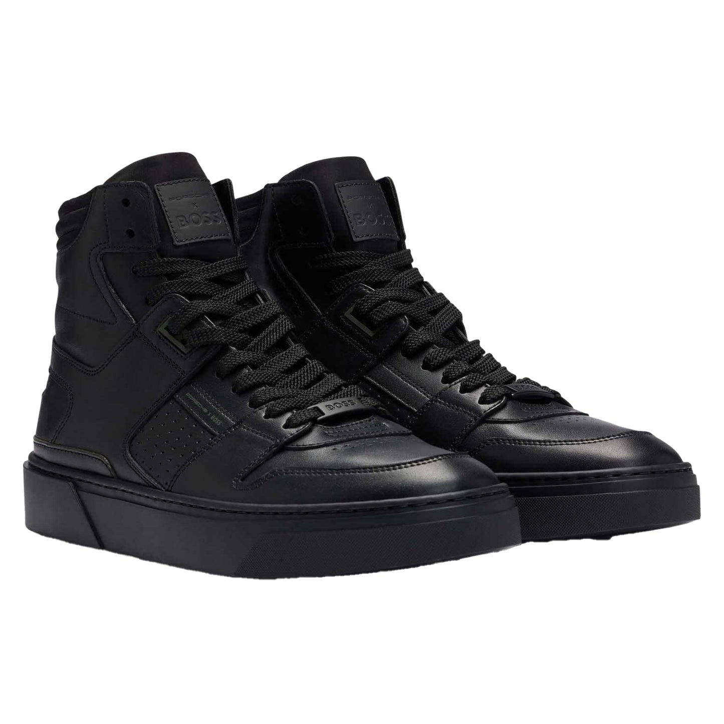 Black - Pack Shot - Boss Mens Gary Leather High-top Trainers