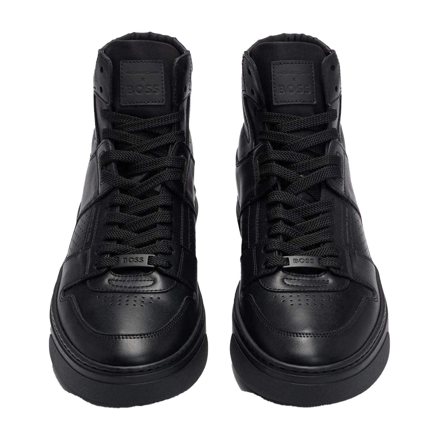 Black - Close up - Boss Mens Gary Leather High-top Trainers