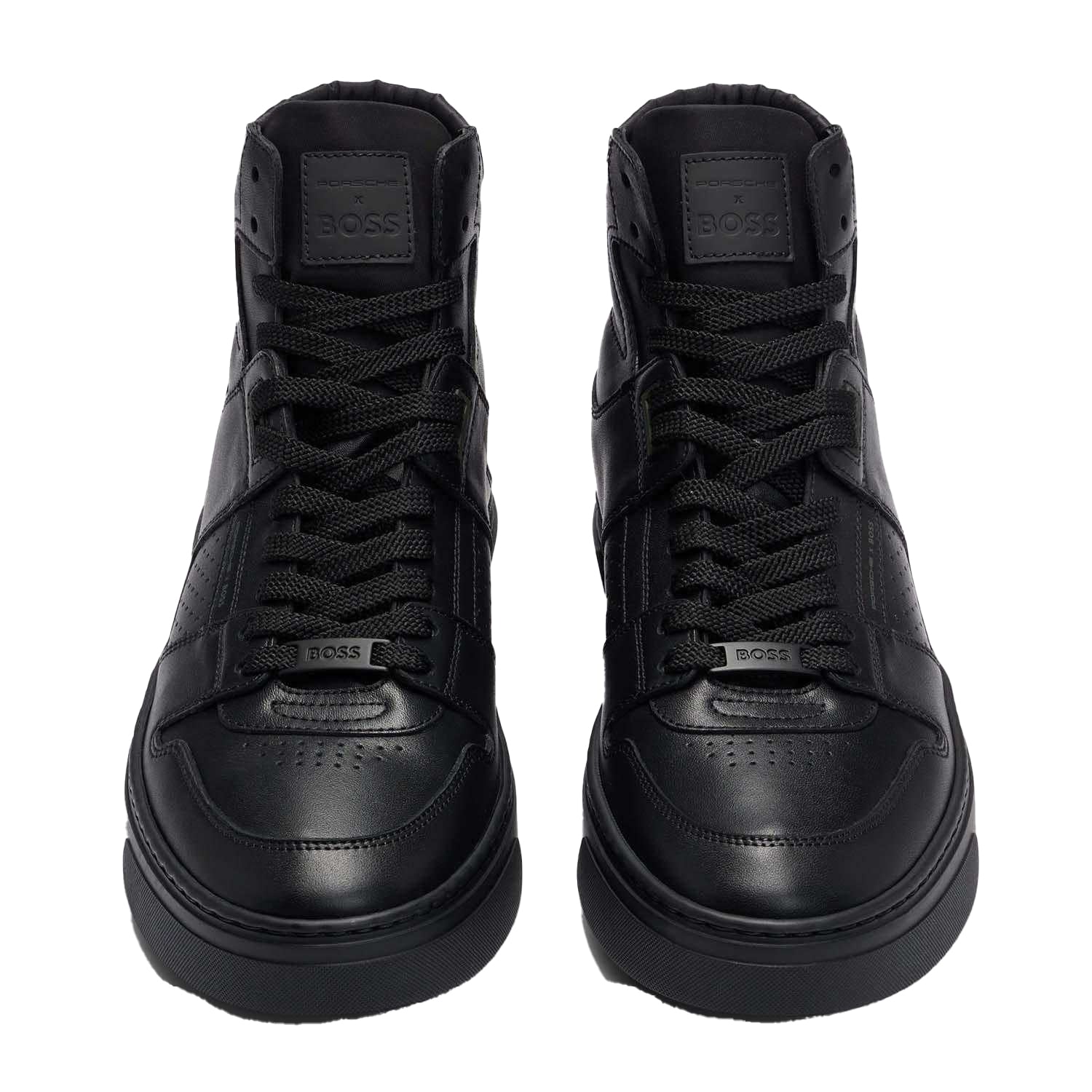 Black - Close up - Boss Mens Gary Leather High-top Trainers