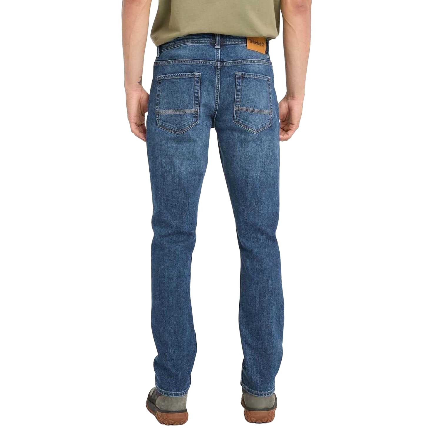 Indigo - Back - Timberland Mens Sandown Leather Badge 5 Pockets Slim Jeans