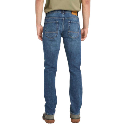 Indigo - Back - Timberland Mens Sandown Leather Badge 5 Pockets Slim Jeans