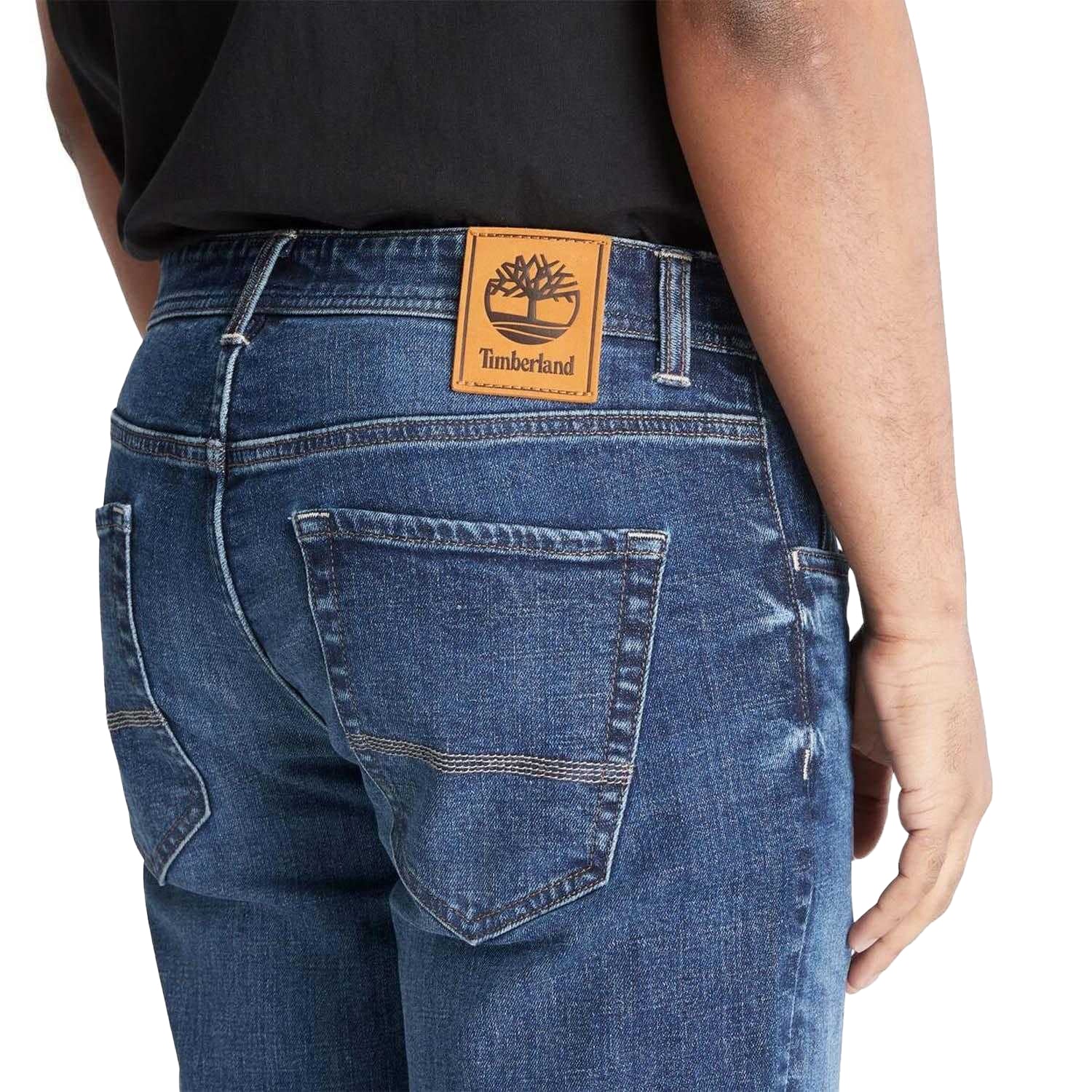 Indigo - Lifestyle - Timberland Mens Sandown Leather Badge 5 Pockets Slim Jeans