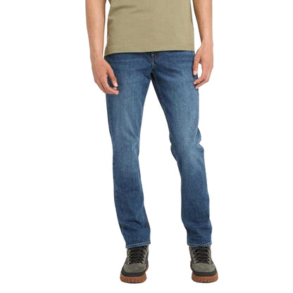 Indigo - Pack Shot - Timberland Mens Sandown Leather Badge 5 Pockets Slim Jeans