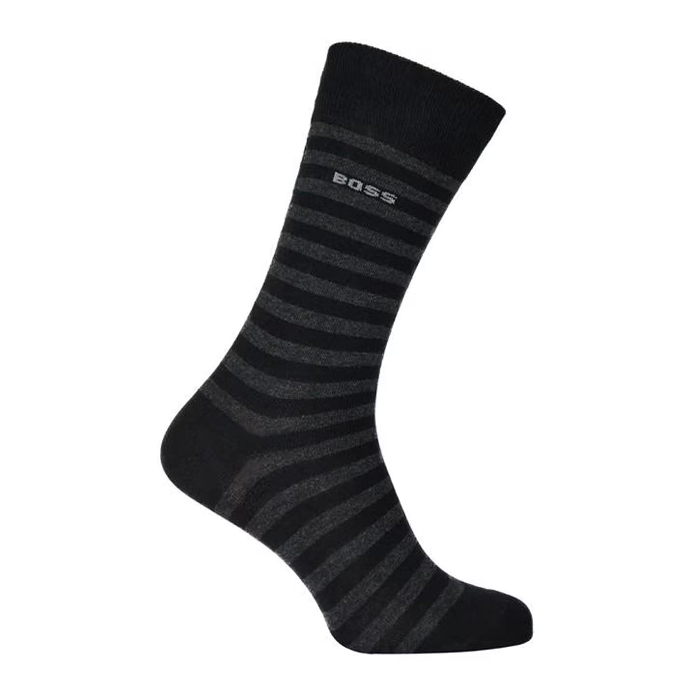 Black - Back - Hugo Boss Mens Striped Crew Socks (Pack of 2)