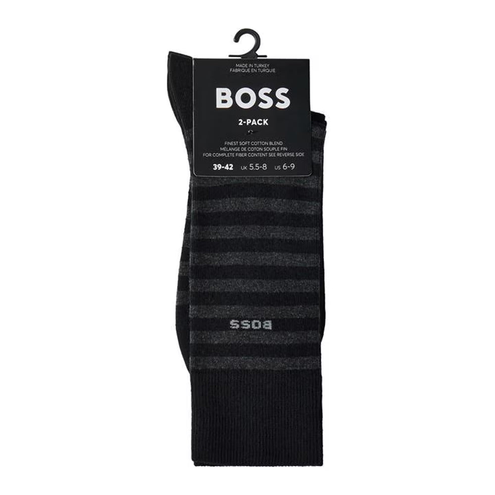 Black - Lifestyle - Hugo Boss Mens Striped Crew Socks (Pack of 2)
