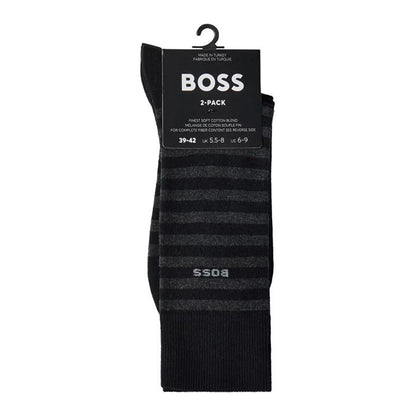 Black - Lifestyle - Hugo Boss Mens Striped Crew Socks (Pack of 2)