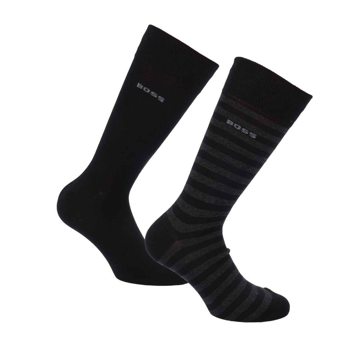 Black - Front - Hugo Boss Mens Striped Crew Socks (Pack of 2)