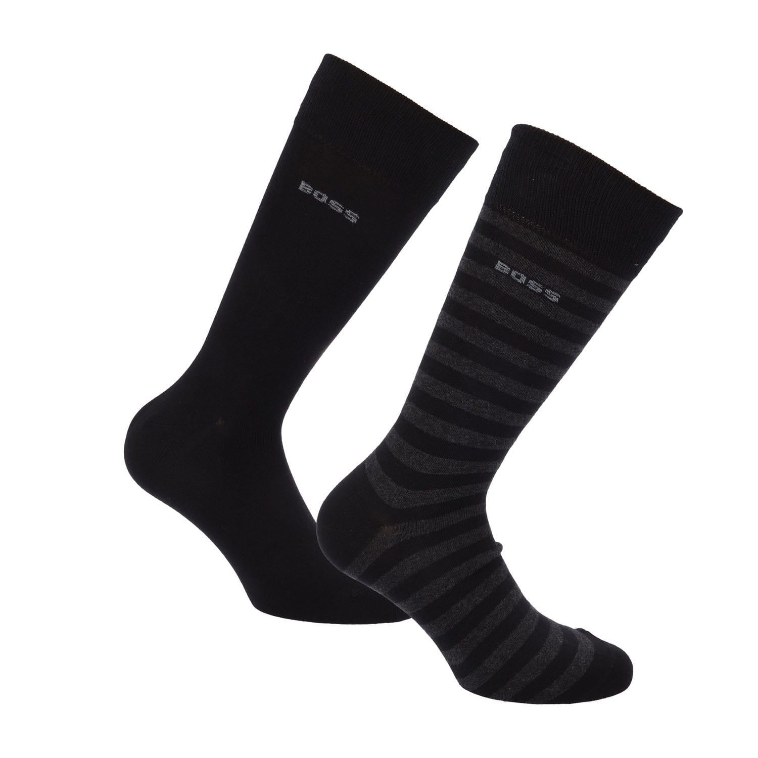 Black - Front - Hugo Boss Mens Striped Crew Socks (Pack of 2)