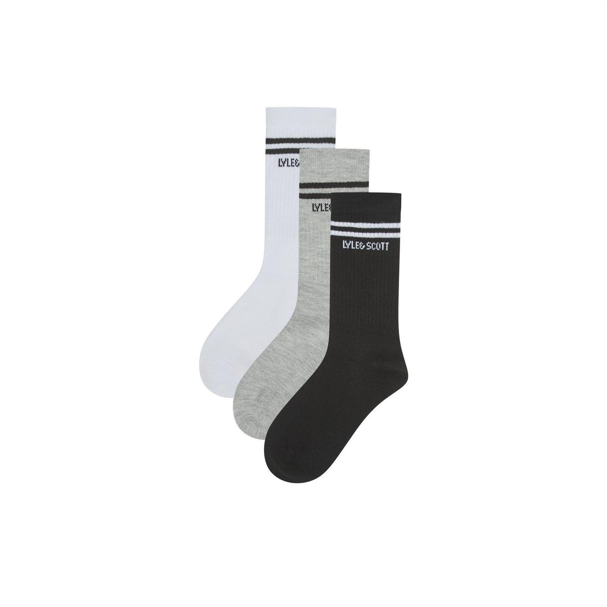 White-Black-Grey - Front - Lyle & Scott Boys Sports Socks (Pack of 3)