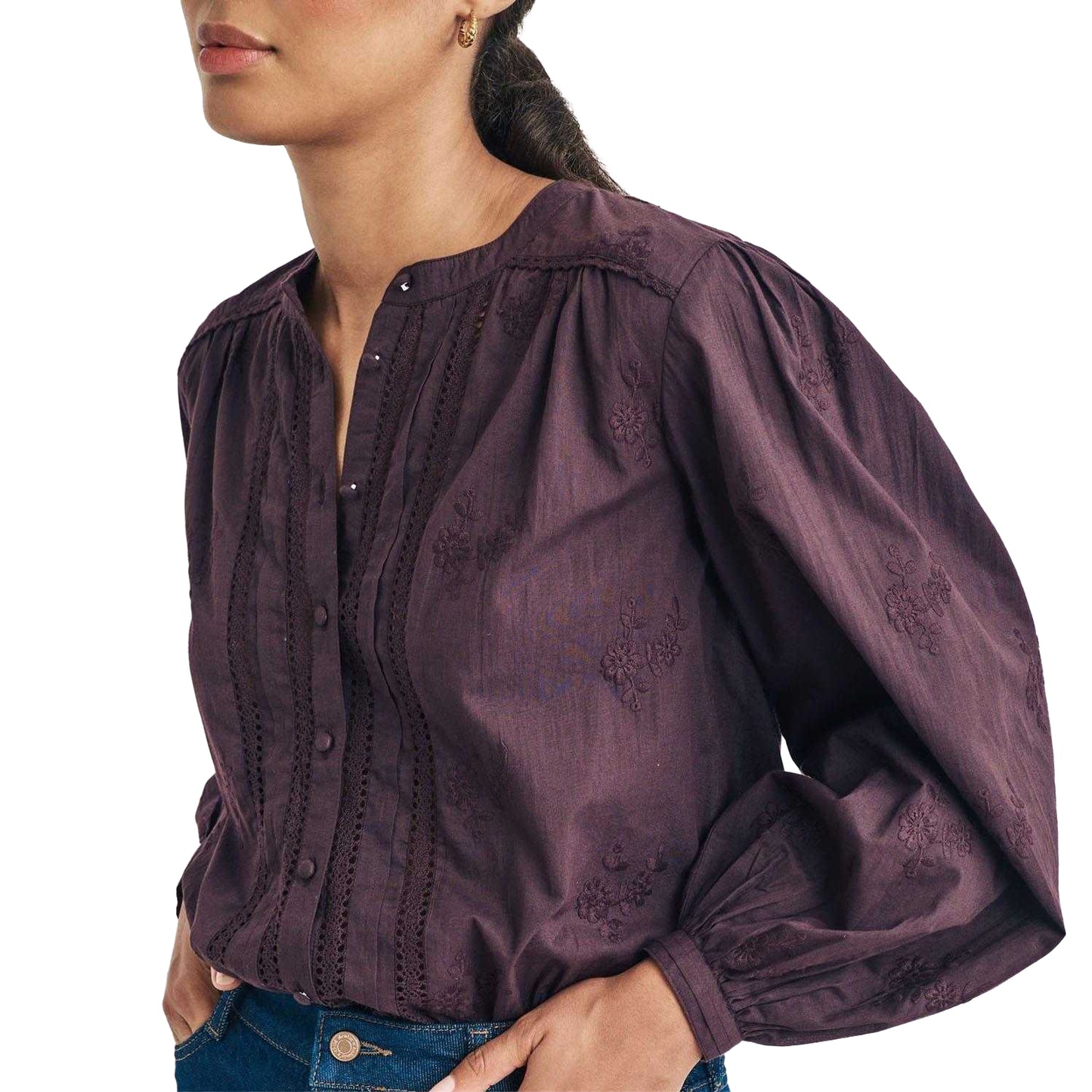 Burgundy - Side - Nobody´s Child Womens-Ladies Fern Floral Embroidery Blouse