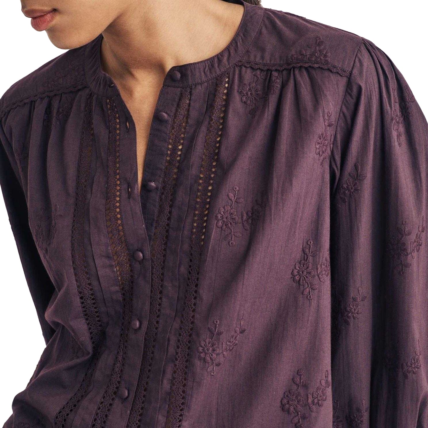 Burgundy - Lifestyle - Nobody´s Child Womens-Ladies Fern Floral Embroidery Blouse
