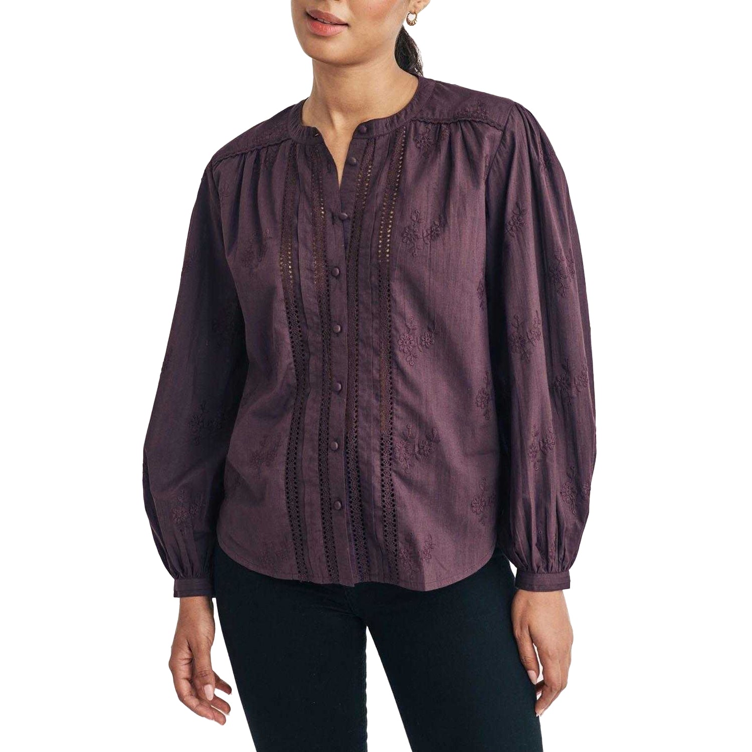 Burgundy - Front - Nobody´s Child Womens-Ladies Fern Floral Embroidery Blouse