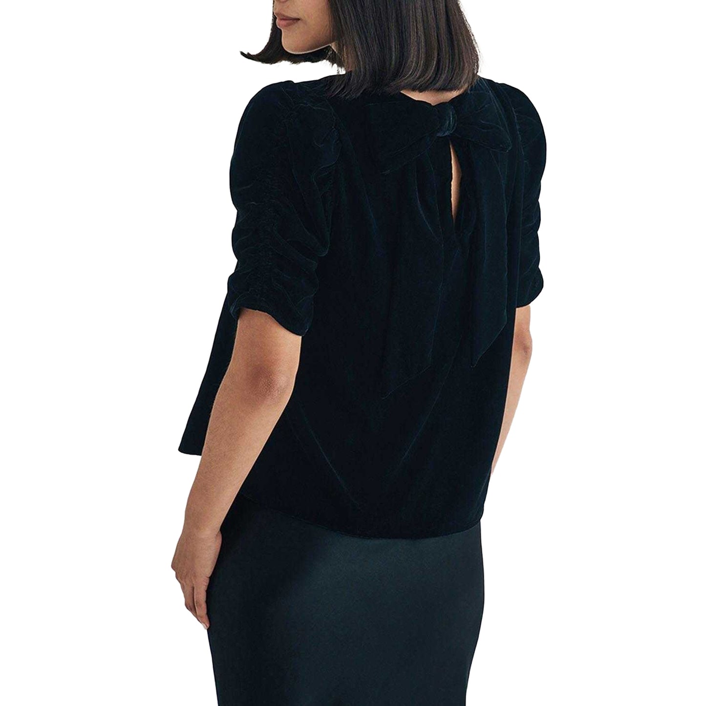 Black - Back - Nobody´s Child Womens-Ladies Velvet Gathered Sleeve Top