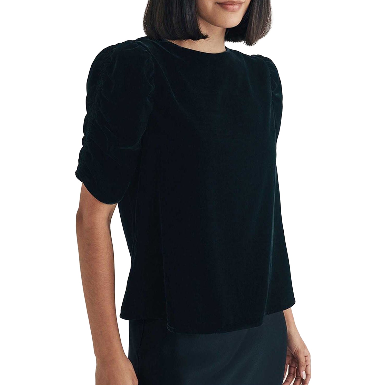 Black - Side - Nobody´s Child Womens-Ladies Velvet Gathered Sleeve Top