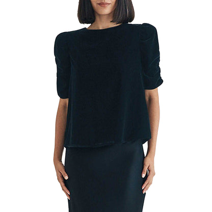 Black - Front - Nobody´s Child Womens-Ladies Velvet Gathered Sleeve Top