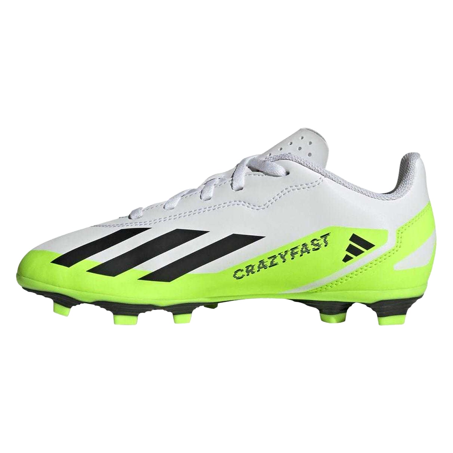 White - Side - Adidas Childrens-Kids X Crazyfast.4 Leather Flexible Ground Football Boots