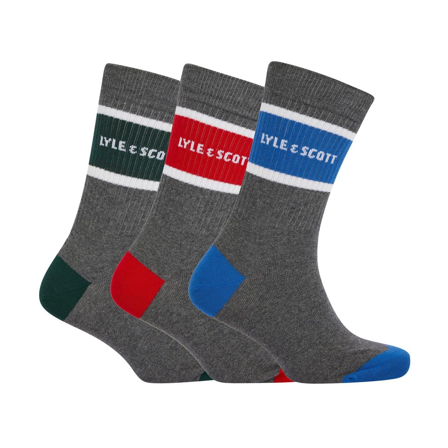 Grey - Front - Lyle & Scott Mens Sport Crew Socks (Pack of 3)
