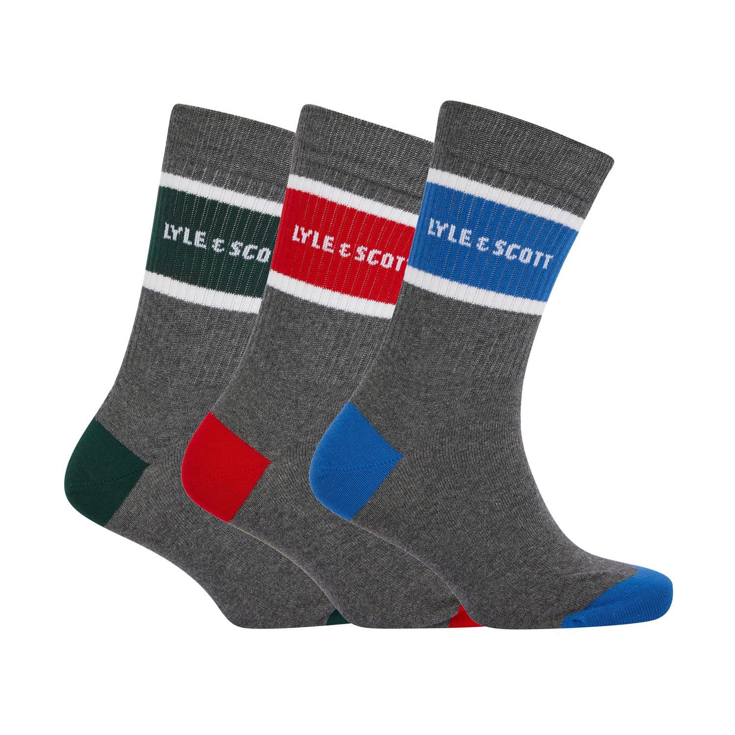 Grey - Front - Lyle & Scott Mens Sport Crew Socks (Pack of 3)