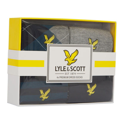 Grey - Back - Lyle & Scott Mens Logo Dress Socks (Pack of 4)