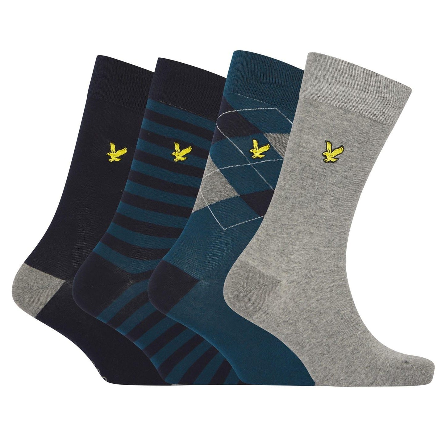 Grey - Front - Lyle & Scott Mens Logo Dress Socks (Pack of 4)