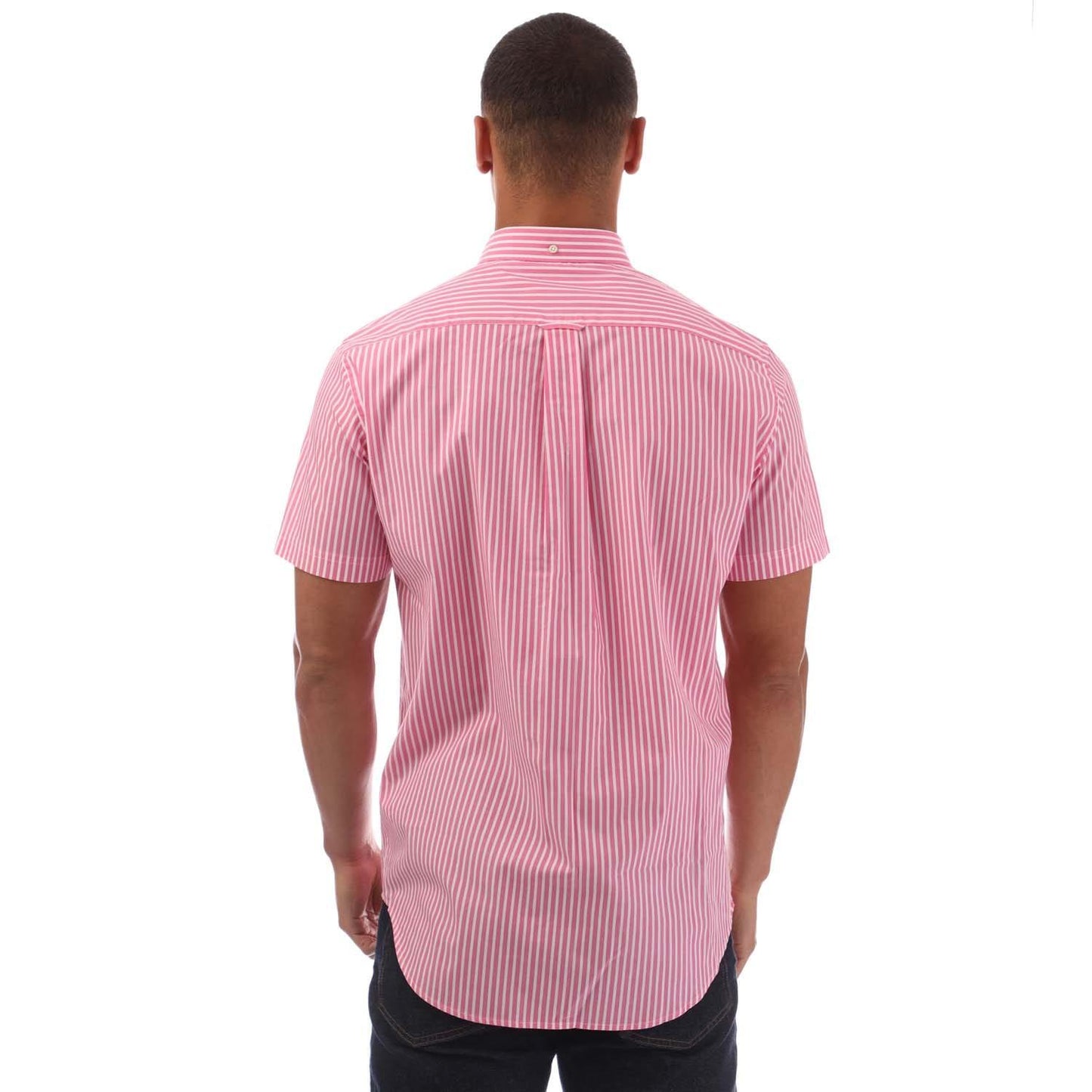 Pink - Back - Gant Mens Striped Broadcloth Regular Short-Sleeved Shirt