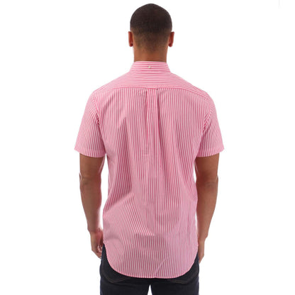 Pink - Back - Gant Mens Striped Broadcloth Regular Short-Sleeved Shirt