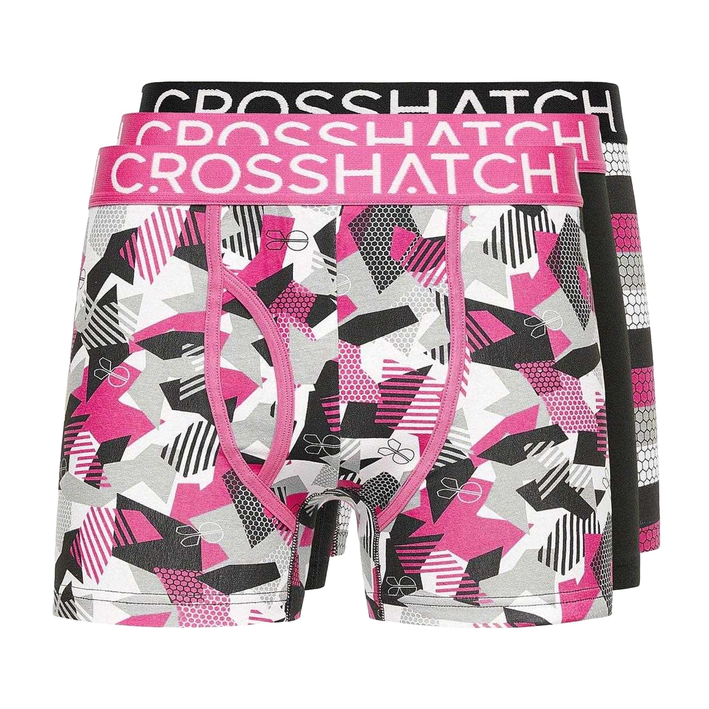 Pink-Black-White - Front - Crosshatch Mens Crystaline Boxer Shorts (Pack of 3)