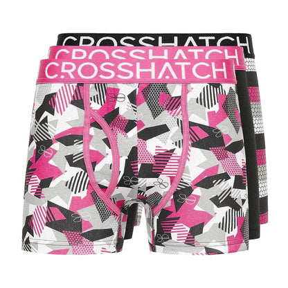 Pink-Black-White - Front - Crosshatch Mens Crystaline Boxer Shorts (Pack of 3)
