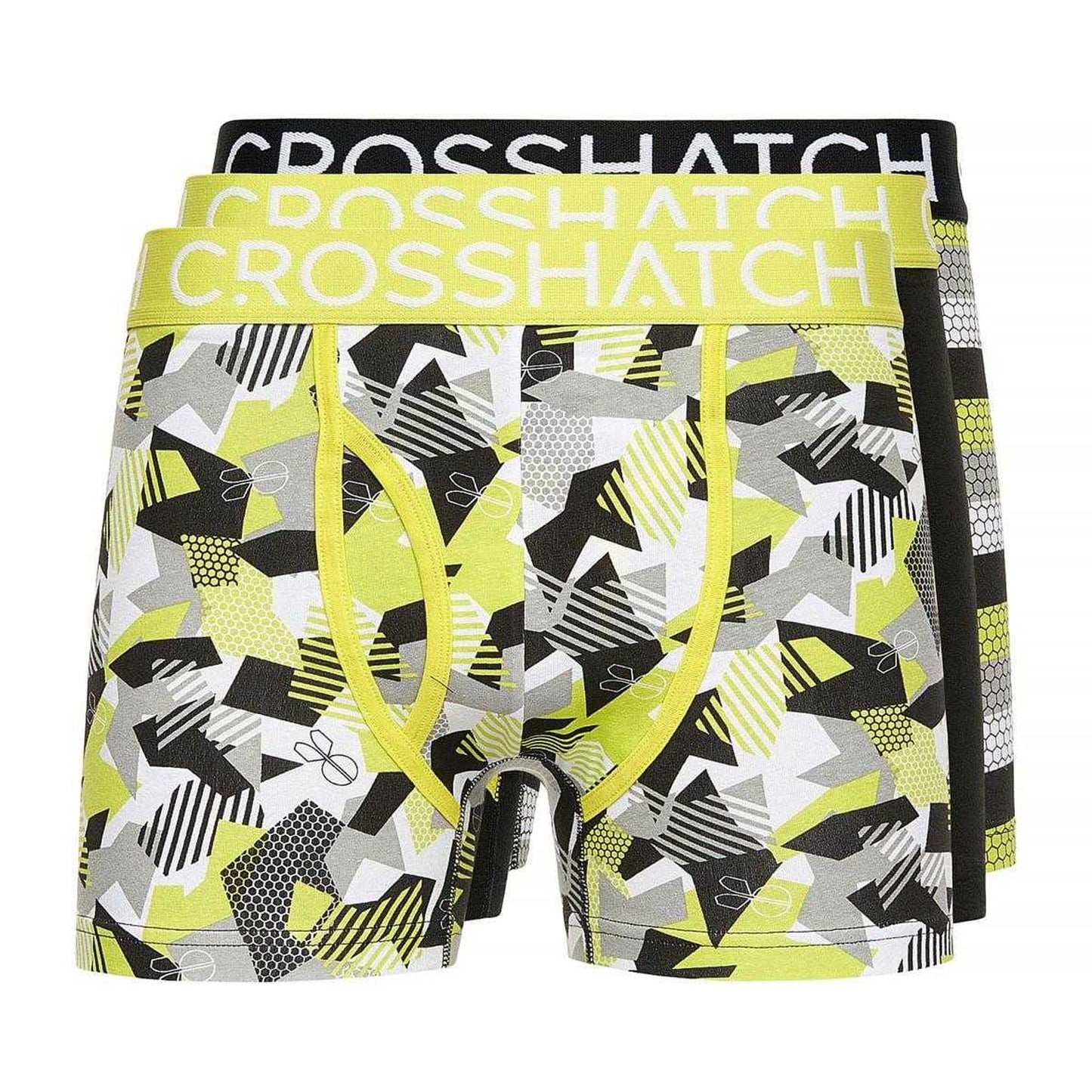 Yellow-Black-White - Front - Crosshatch Mens Crystaline Boxer Shorts (Pack of 3)