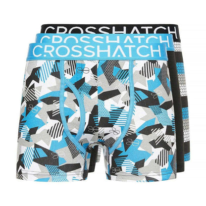 Blue-Black-White - Front - Crosshatch Mens Crystaline Boxer Shorts (Pack of 3)