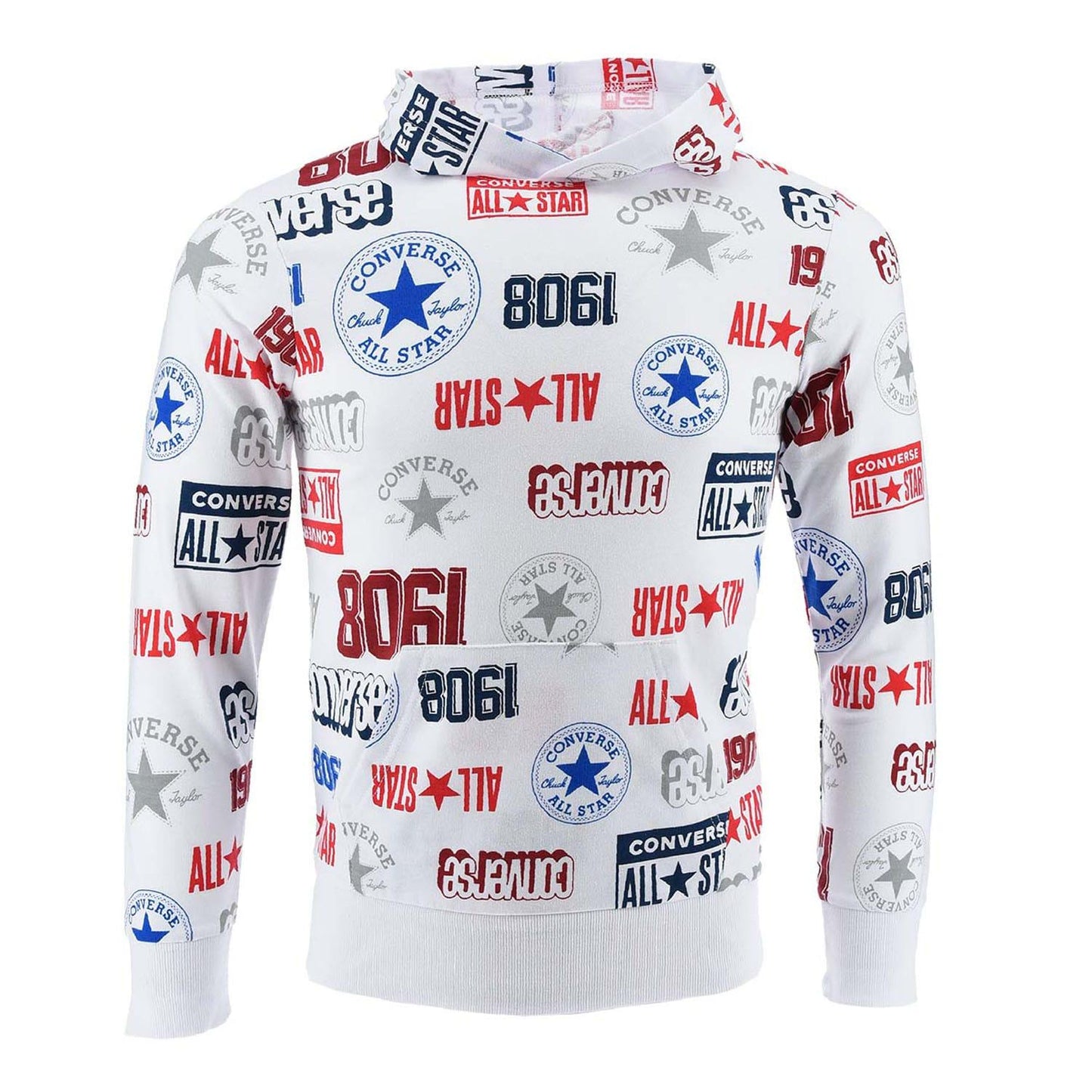 White - Front - Converse Childrens-Kids All-Over Print Logo Hoodie