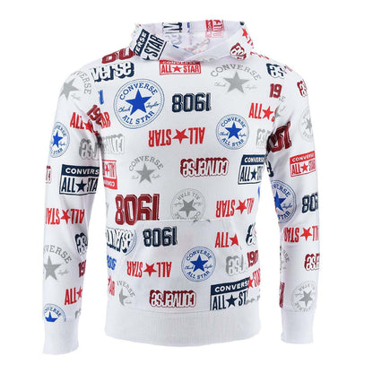 White - Front - Converse Childrens-Kids All-Over Print Logo Hoodie