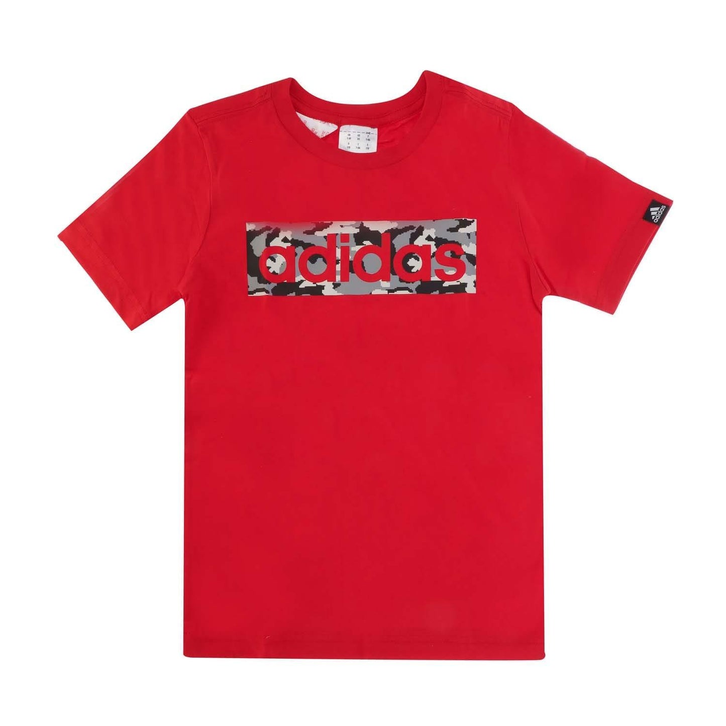 Red - Front - Adidas Childrens-Kids Linear Camo Box T-Shirt