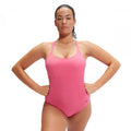 Pink - Side - Speedo Womens-Ladies Shaped Cross Back One Piece Swimsuit
