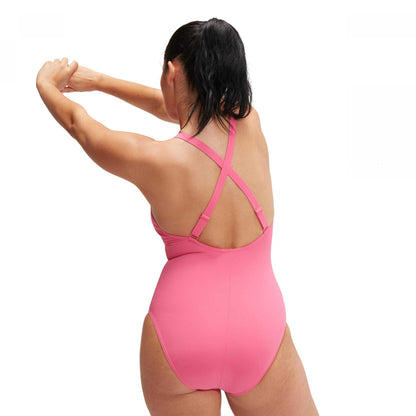 Pink - Lifestyle - Speedo Womens-Ladies Shaped Cross Back One Piece Swimsuit