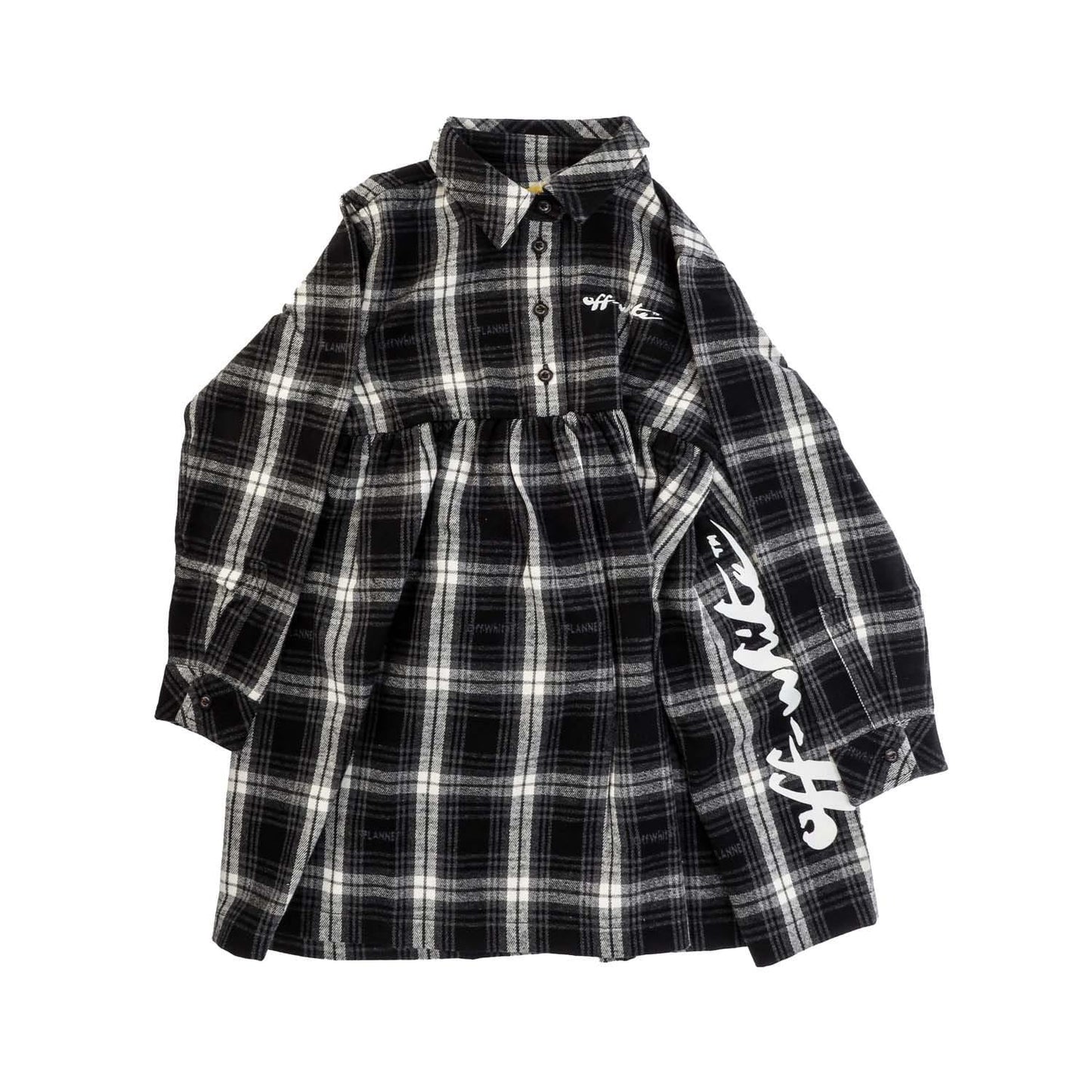 Black-White - Front - Off White Girls Checked Flannel Logo Dress