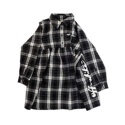 Black-White - Front - Off White Girls Checked Flannel Logo Dress