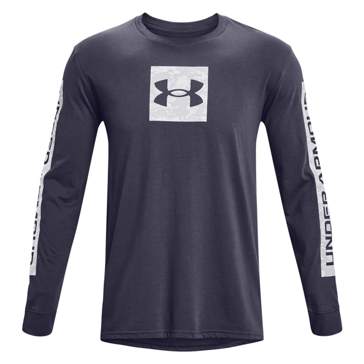 Grey - Front - Under Armour Mens Sportstyle Boxed Logo Camo Long-Sleeved T-Shirt