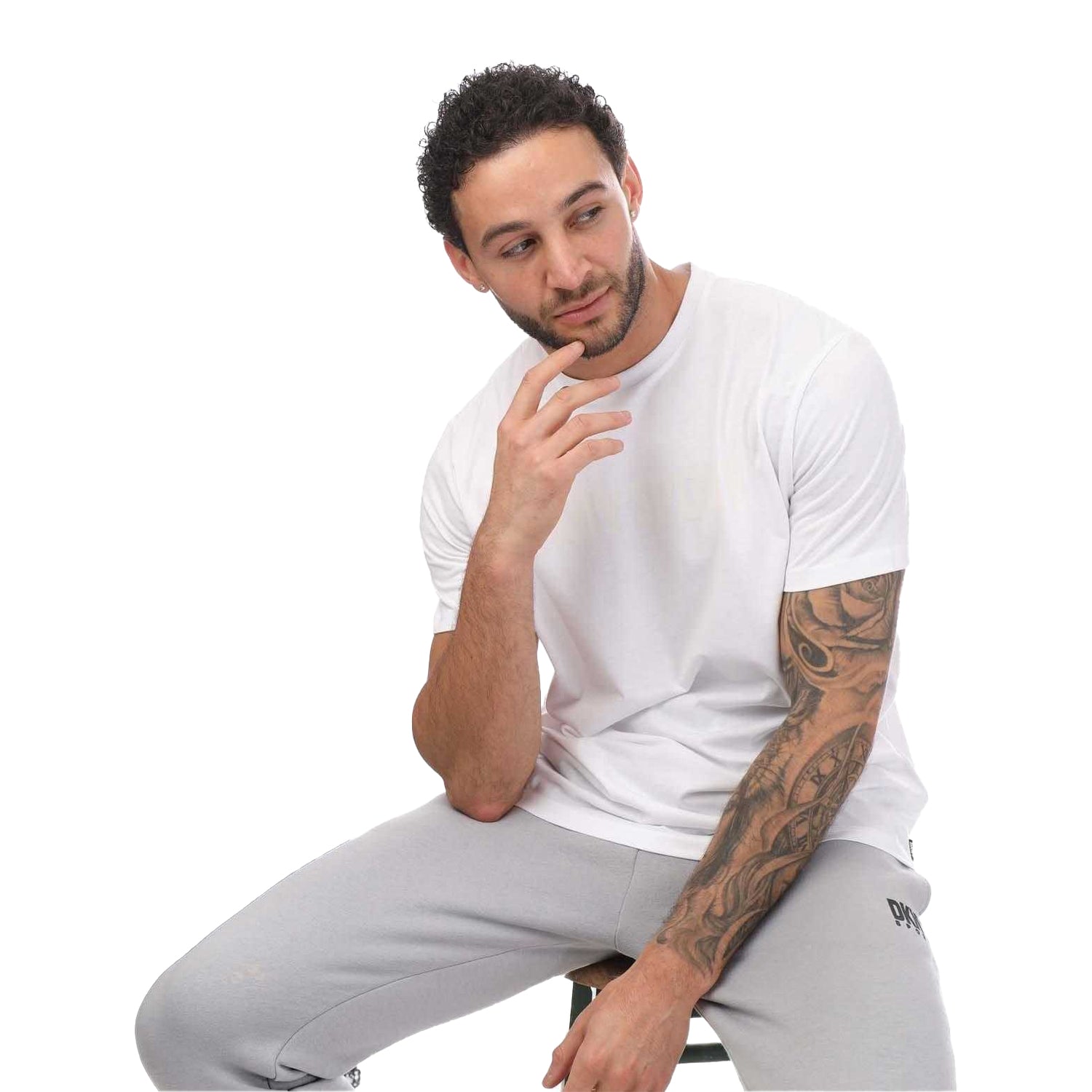 White - Side - DKNY Mens Tonal Logo T-Shirt